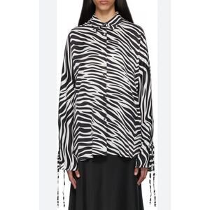 TOVE Stevie Oversized Zebra-print Silk Shirt In Black White Stripe size 36  / Sm